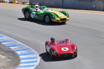 No. 6, Jon Shirley, 1957 Maserati 300S, and No. 15, Brent Backman, 1957 Lister Knobbly Jaguar