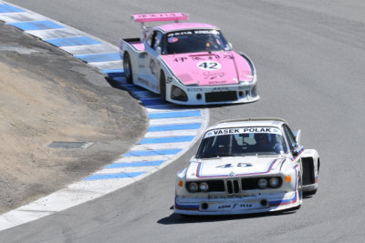 No. 45, Andrew Cannon, 1974 BMW 3.0 CSL, and No. 42, Ranson Webster, 1976 Porsche 935 K3