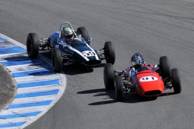(20th) #91 Scott Dmek, Hayward, CA, 1963 Brabham BT6, and (7th) #59 Jimmy H. Domingos, Carmel, CA, 1962 Cooper T59