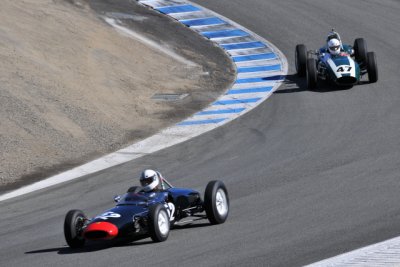 (13th) #52 Carl Moore, Alamo, CA, 1961 Lotus 20, and (14th) #47 Mark Leonard, La Jolla, CA, 1962 Cooper T62