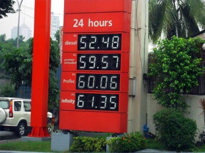 the cost per liter of gas, in Philippine peso, July 2008