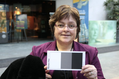 18 percent grey card, held by Ginette