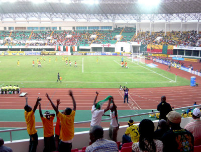 celebrating a Cote d'Ivoire goal