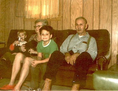 grandma, grandpa, and their grandson and great grandson