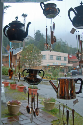 Teapot Windchimes Window Display