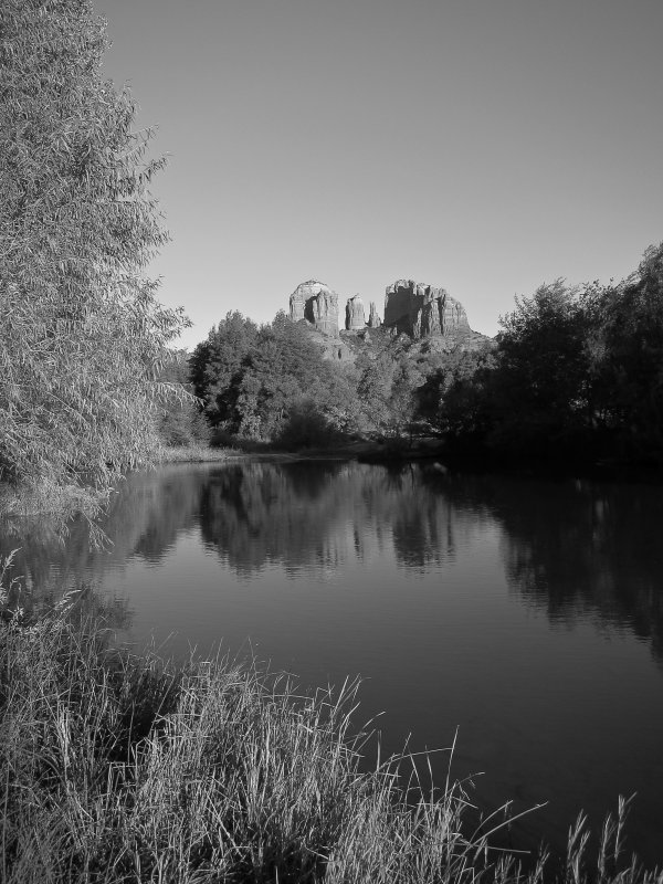Cathedral Rock Reflection Black and White