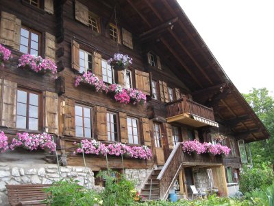 Une petite maison en bois fleurie