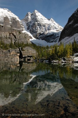 Reflection of Glacier and Ringrose Peaks in Victoria Lake