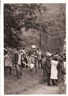 Campers gathering T. Plever, J. Schneider & E. Rubman amongst the crowd 1968.jpg