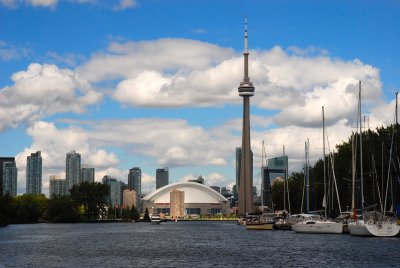 Looking back at the city from the island lagoon