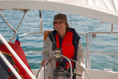 Leslie at the helm