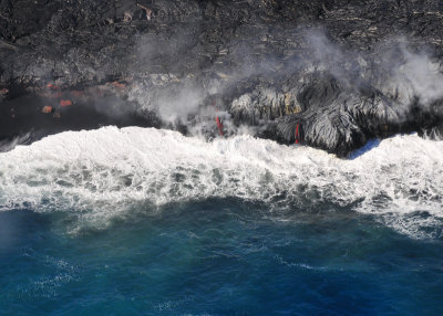 Lava pouring into the ocean