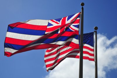 The flags of Hawaii and the USA