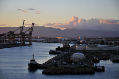 Evening falls over the port
