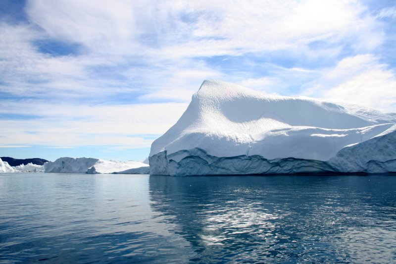 Icebergs floating across Disco Bay