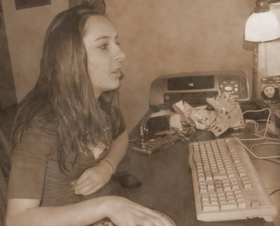 Emily on the computer; circa 1934