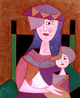 Madonna and child from red mouth - Acrylic on table - 08\2008