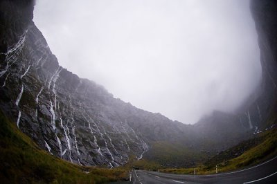 The water was pouring down on the way to Milford Fjord