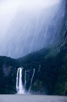 A waterfall in a hanging valley at Milford Sound