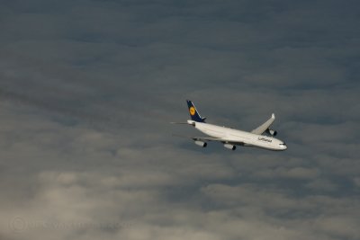 Lufthansa A340 passing underneath