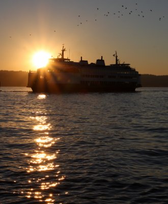 sunset on the Mukilteo ferry