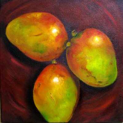 MANGOS ON RED PLATE  12 X 12