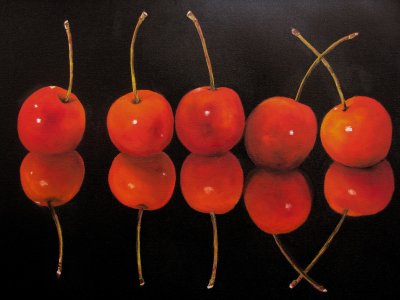 REFLECTION OF CHERRIES. 22 X 28 OIL ON CANVAS