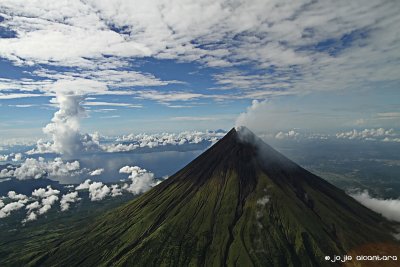 Perfect cone-shaped Mount Mayon from a chopper