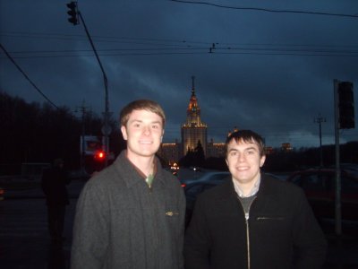 Drew and Zhenya in Front of Moscow State University.jpg
