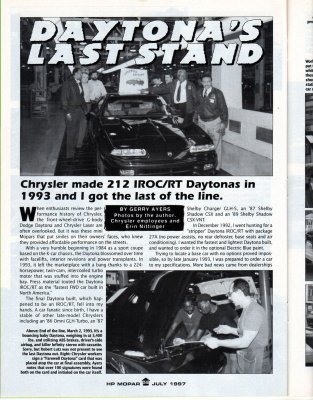 Last Daytona Article - High Performance Mopar July 1997