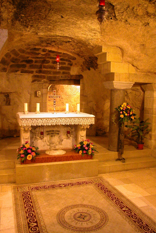 Nazareth: The grotto in the lower church of the Basilica of the Annunciation. Gabriels announcement to Mary occurred here.