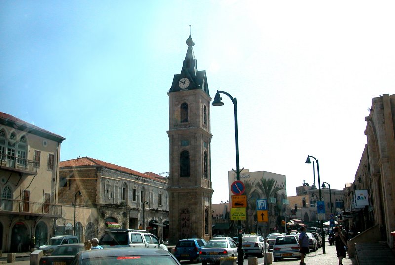 Clock tower in Jaffas central square. Completed in 1906 - marks 30th anniversary of Ottoman sultan, Abdul Hamid IIs reign.