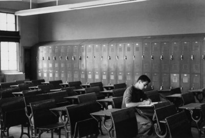 Richard's good friend Phil - studying during a break between classes at Erasmus Hall High School. (1959)
