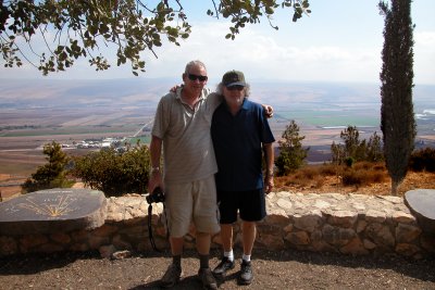 Moshe & Richard in the Neftali Mountains overlooking the Hula Valley with the Golan Heights across the Valley in the background