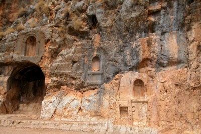 Banias: Closeup of niches carved out by Romans  niches part of a courtyard  dedicated to the worship of Pan.
