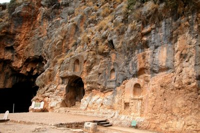 Banias Cave & niches carved out by Romans: Niches part of a courtyard  dedicated to the worship of Pan.