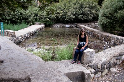 Judy at the Banias Spring - one of the principal sources of water for the Jordan River.
