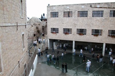 Jerusalem: A schoolyard beside the City Wall in the Christian Quarter of the Old City. Photo taken from the City Wall.