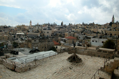 Jerusalem: The Muslim Quarter of the Old City as seen from the top of the Old City wall.