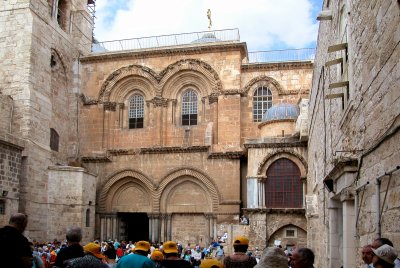 Jerusalem: The Old City  Entrance to the Church of the Holy Sepulcher  the most sacred Christian place in Jerusalem.