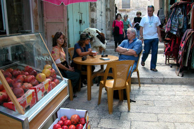 Jerusalem: Old City  Judy, Orna and Moshe - lunch at an Arab restaurant in the Muslim Quarter of the Old City.