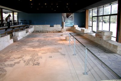 Zippori: Synagogue built in the 5th century c.e.  with a mosaic floor.