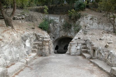 Bet Shearim: Entrance to the burial Cave of the Lone Sarcophagus, with a courtyard - in the necropolis.
