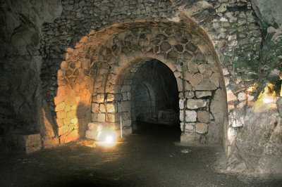 Bet Shearim: A passageway in the catacombs of the Cave of the Coffins in the necropolis of the ancient city of Bet Shearim.