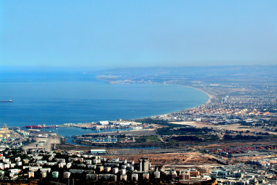 The port area of Haifa and the Mediterranean Sea from the Observation Tower at the University of Haifa
