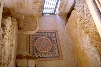 Mosaic on the floor of a corridor leading to the private bath in King Herods Western Palace (30 b.c.e.) on top of Masada.