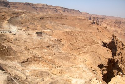 Rectangle on the right is the trace of one of the Roman encampments surrounding Masada in the Judean Desert (1st cent. c.e.).