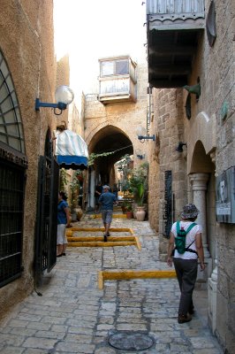 Orna on a passageway in the artists section  part of the old section of Jaffa.