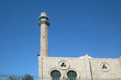 Hassan Bek Mosque & minaret - Jaffa. Built by Turks, 1916. Tied to Israeli-Palestinian conflict - site of many conflicts