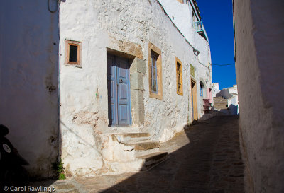 A narrow, cobblestoned lane in Hora, Patmos